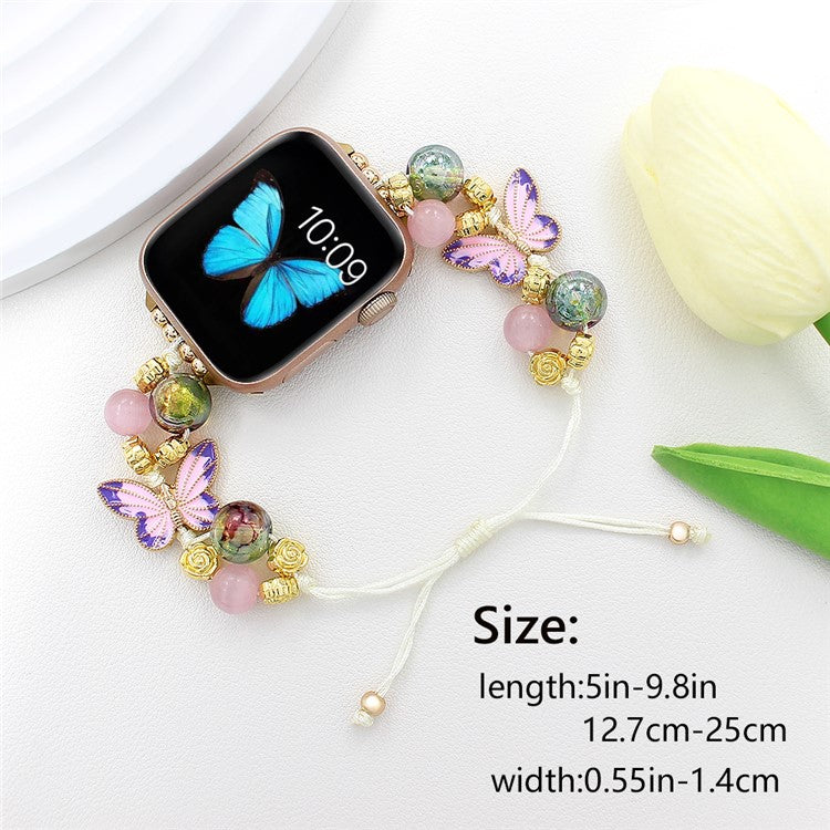 For Apple Watch 10 46mm / Ultra 2 / Ultra 49mm / 9 8 7 45mm / SE (2023) SE (2022) SE 6 5 4 44mm / 3 2 1 42mm Butterfly Beads Rope Watch Band - Colorful
