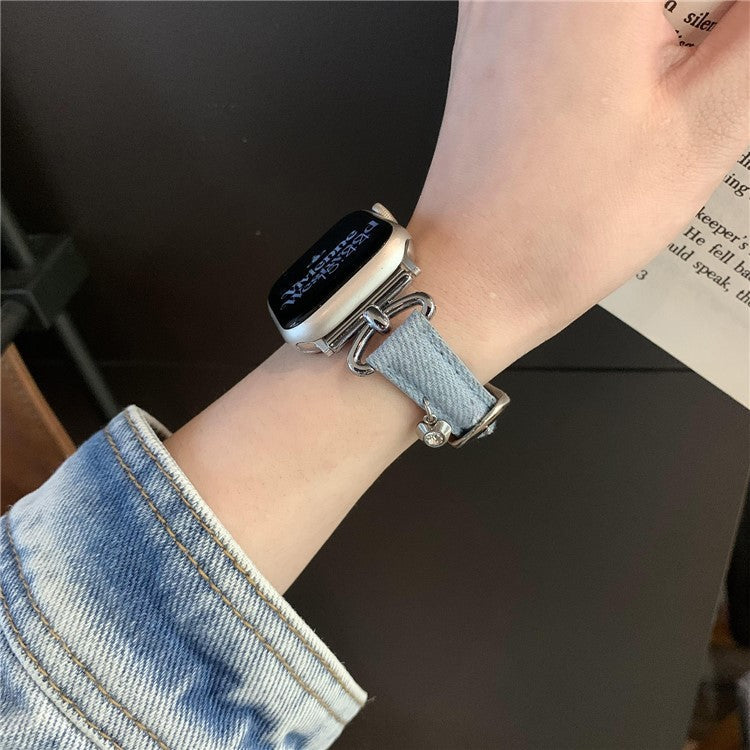 For Apple Watch Series 10 42mm / 9 8 7 41mm / SE (2023) SE (2022) SE 6 5 4 40mm / 3 2 1 38mm Denim Cloth Band Heart Pendant Strap - Blue