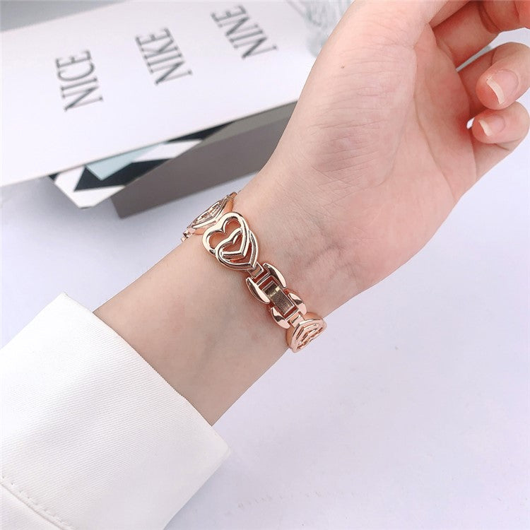 For Apple Watch Series 10 42mm / 9 8 7 41mm / SE (2023) SE (2022) SE 6 5 4 40mm / 3 2 1 38mm Zinc Alloy Band Love Heart Design Watch Strap - Rose Gold