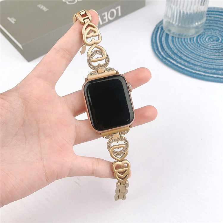 For Apple Watch 10 46mm / Ultra 2 / Ultra 49mm / 9 8 7 45mm / SE (2023) SE (2022) SE 6 5 4 44mm / 3 2 1 42mm Heart Design Zinc Alloy Watch Strap - Black