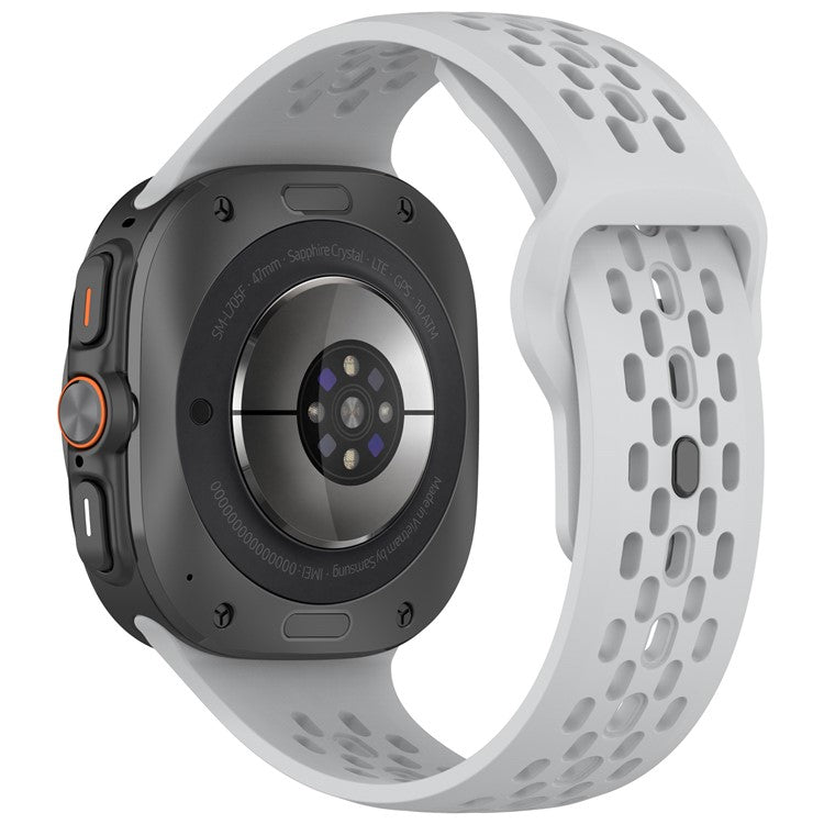 For Samsung Galaxy Watch Ultra 47mm Fluororubber Watch Band Multiple Holes Breathable Strap - Light Grey