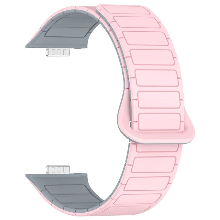 For Huawei Watch Fit 3 Dual Color Replacement Band Magnetic Silicone Watch Strap - Light Pink+Grey