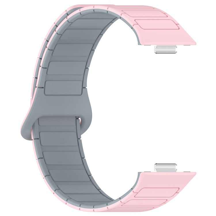For Huawei Watch Fit 3 Dual Color Replacement Band Magnetic Silicone Watch Strap - Light Pink+Grey