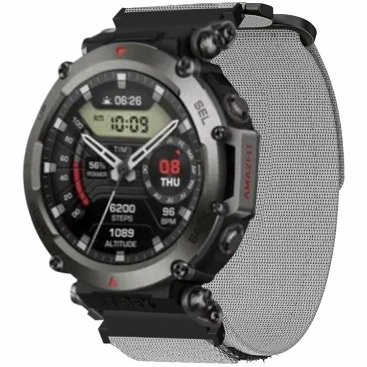 For Huami Amazfit T-rex Ultra Outdoor Sports Nylon Wrist Band Magic Tape Design Watch Strap - Grey