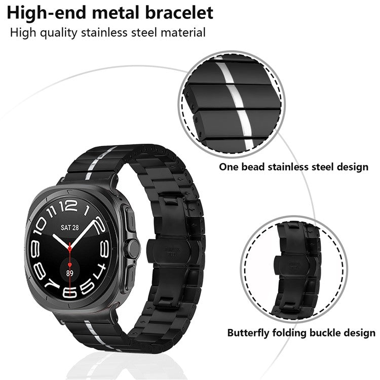 KALEBOL For Samsung Galaxy Watch Ultra 47mm Stylish Stainless Steel Watch Band Wrist Strap - Black