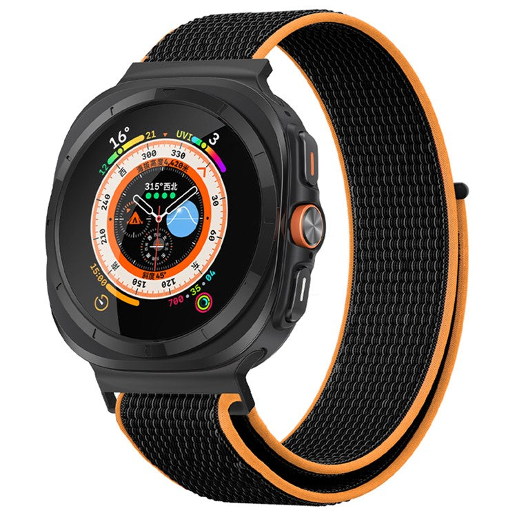 KALEBOL For Samsung Galaxy Watch Ultra 47mm Adjustable Braided Nylon Band Replacement Wrist Strap - Black+Orange