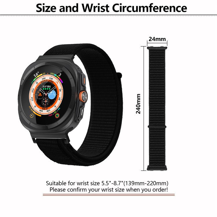 KALEBOL For Samsung Galaxy Watch Ultra 47mm Adjustable Braided Nylon Band Replacement Wrist Strap - Black+Orange