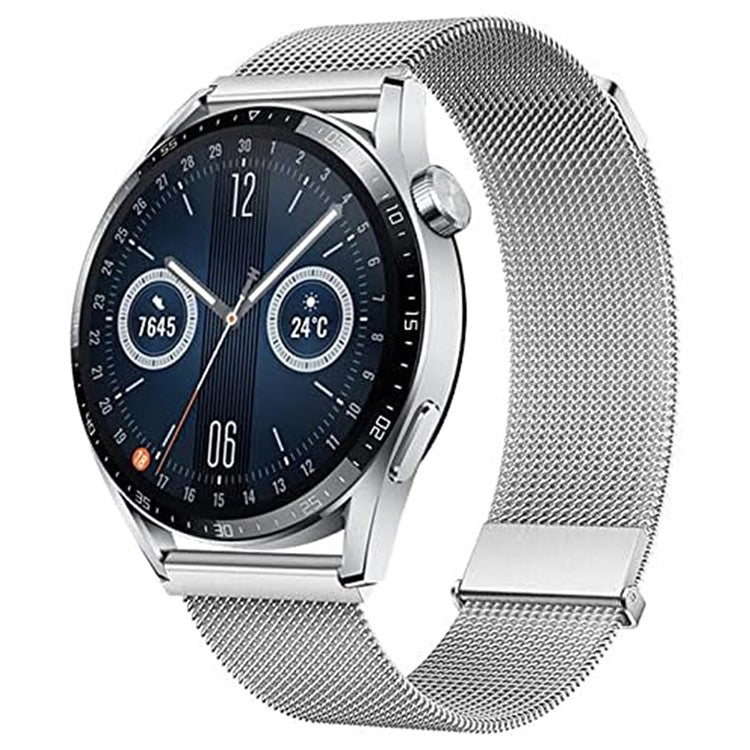 KALEBOL For Huawei Watch GT 3 Pro 43mm Stainless Steel Milanese Strap 20mm Magnetic Watch Band - Silver