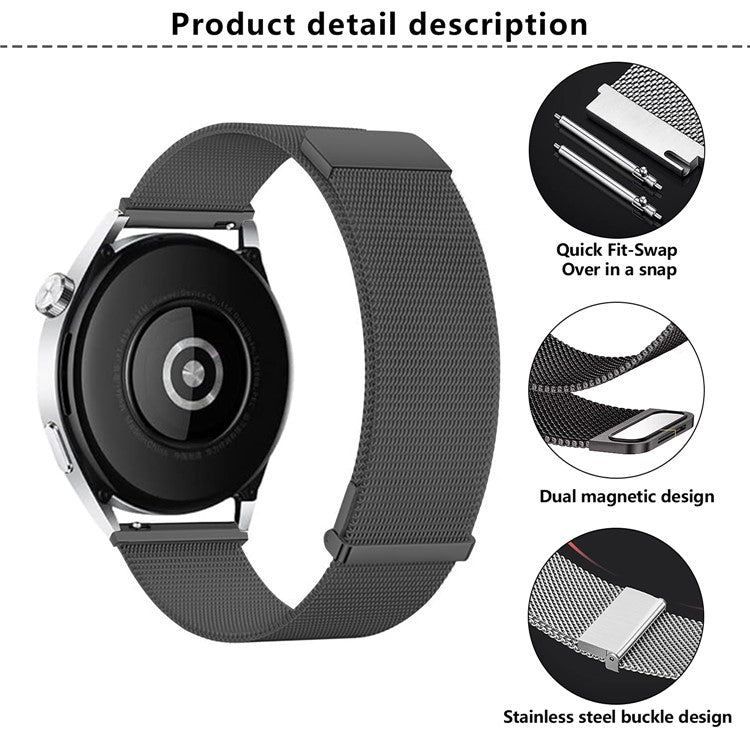KALEBOL For Huawei Watch GT 4 46mm Magnetic Milanese Strap 22mm Stainless Steel Watch Band - Graphite Grey