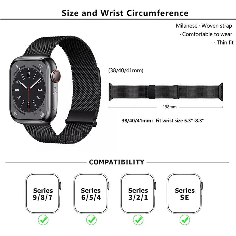 KALEBOL For Apple Watch Series 10 42mm / 9 8 7 41mm / SE (2023) SE (2022) SE 6 5 4 40mm / 3 2 1 38mm Milanese Mesh Strap Magnetic Watch Band - Gold