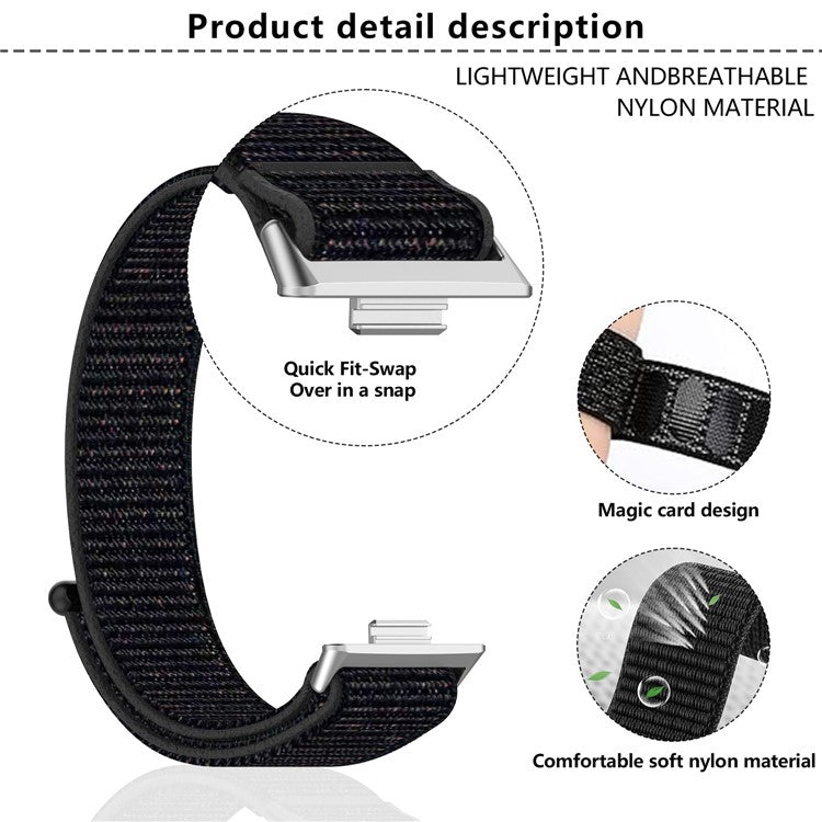 KALEBOL For Huawei Watch Fit 3 Strap Magic Tape Nylon Soft Watch Band - Black