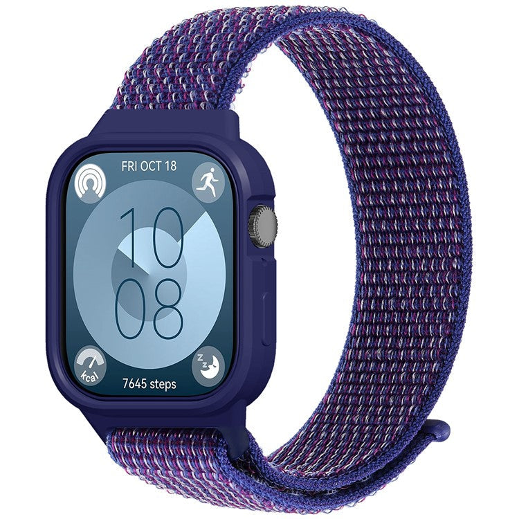 Integrated Watch Strap for Huawei Watch Fit 3 Woven Nylon Watchband with TPU Watch Case - Indigo Blue