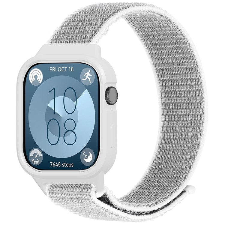 Integrated Watch Strap for Huawei Watch Fit 3 Woven Nylon Watchband with TPU Watch Case - Seashell