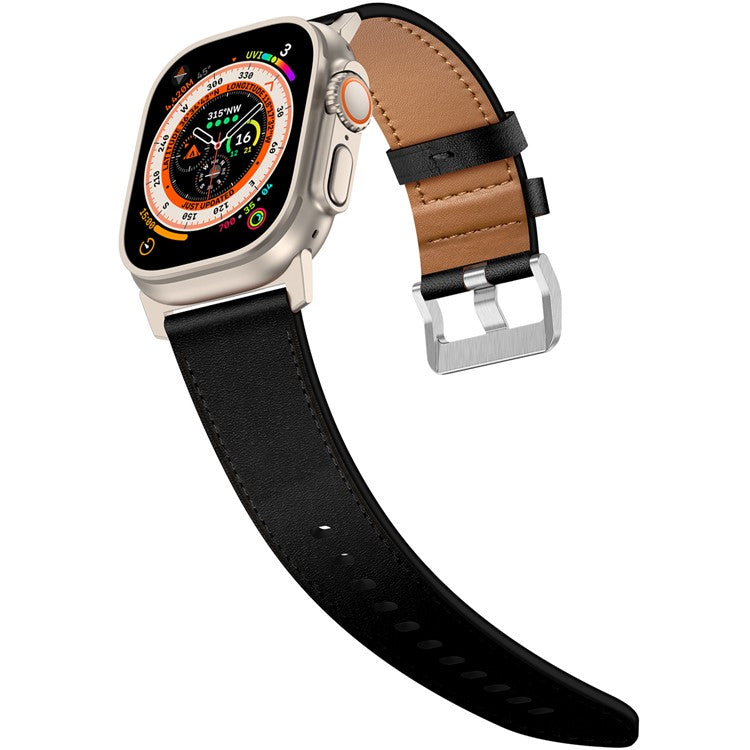 KALEBOL For Apple Watch 10 46mm / Ultra 2 / Ultra 49mm / 9 8 7 45mm / SE (2023) SE (2022) SE 6 5 4 44mm / 3 2 1 42mm Cowhide Leather Band - Titanium+Black