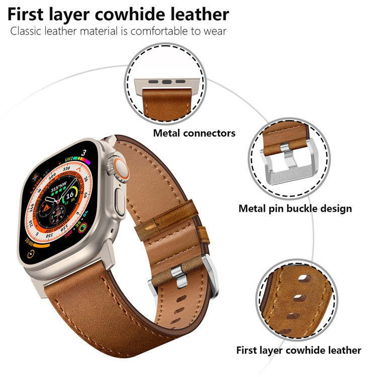 KALEBOL For Apple Watch 10 46mm / Ultra 2 / Ultra 49mm / 9 8 7 45mm / SE (2023) SE (2022) SE 6 5 4 44mm / 3 2 1 42mm Cowhide Leather Band - Titanium+Black