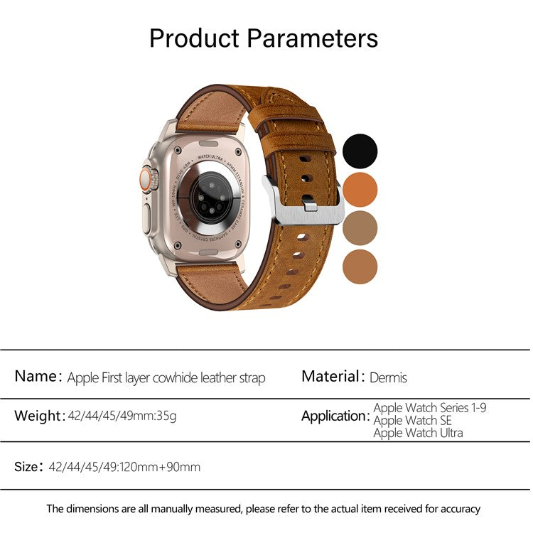 KALEBOL For Apple Watch 10 46mm / Ultra 2 / Ultra 49mm / 9 8 7 45mm / SE (2023) SE (2022) SE 6 5 4 44mm / 3 2 1 42mm Cowhide Leather Band - Titanium+Black