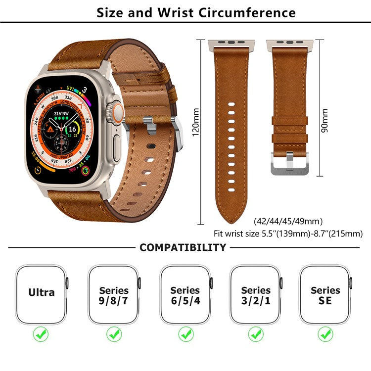 KALEBOL For Apple Watch 10 46mm / Ultra 2 / Ultra 49mm / 9 8 7 45mm / SE (2023) SE (2022) SE 6 5 4 44mm / 3 2 1 42mm Cowhide Leather Band - Titanium+Black