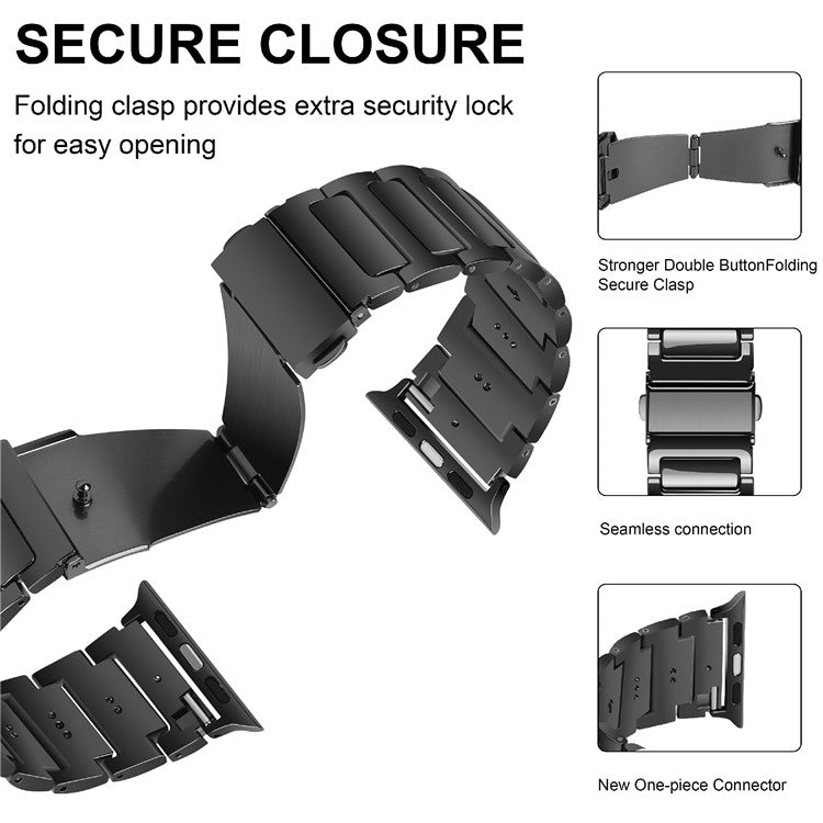 KALEBOL For Apple Watch Series 10 42mm / 9 8 7 41mm / SE (2023) SE (2022) SE 6 5 4 40mm / 3 2 1 38mm Zinc Alloy Watch Band - Black