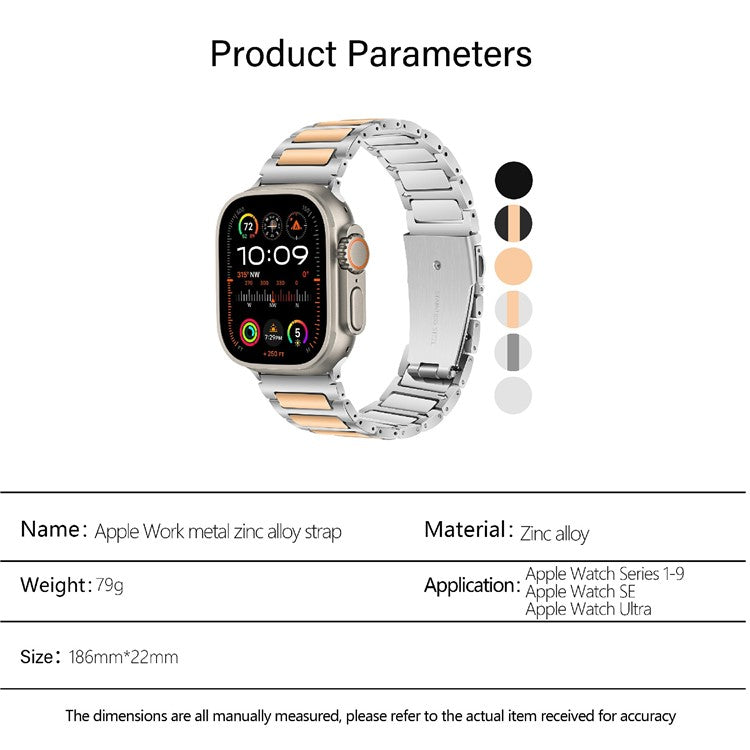 KALEBOL For Apple Watch Series 10 42mm / 9 8 7 41mm / SE (2023) SE (2022) SE 6 5 4 40mm / 3 2 1 38mm Zinc Alloy Watch Band - Black