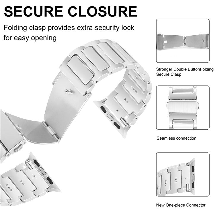 KALEBOL For Apple Watch Series 10 42mm / 9 8 7 41mm / SE (2023) SE (2022) SE 6 5 4 40mm / 3 2 1 38mm Zinc Alloy Watch Band - Silver