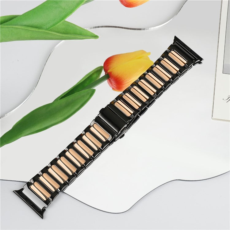 KALEBOL For Apple Watch 10 46mm / Ultra 2 / Ultra 49mm / 9 8 7 45mm / SE (2023) SE (2022) SE 6 5 4 44mm / 3 2 1 42mm Watch Strap Zinc Alloy - Black+Rose Gold