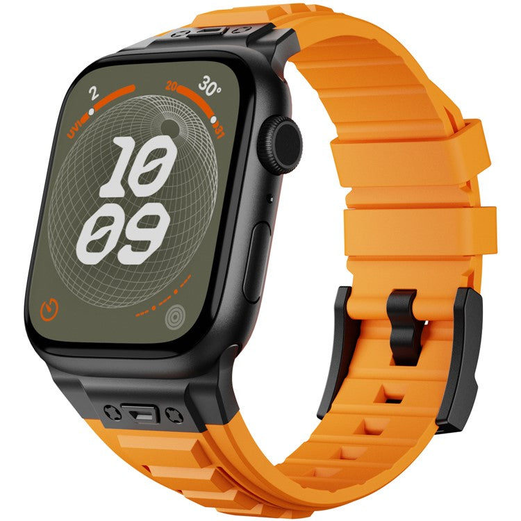 KALEBOL For Apple Watch 10 46mm / Ultra 2 / Ultra 49mm / 9 8 7 45mm / SE (2023) SE (2022) SE 6 5 4 44mm / 3 2 1 42mm Silicone Watch Band - Black+Orange