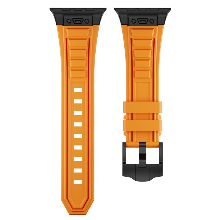 KALEBOL For Apple Watch 10 46mm / Ultra 2 / Ultra 49mm / 9 8 7 45mm / SE (2023) SE (2022) SE 6 5 4 44mm / 3 2 1 42mm Silicone Watch Band - Black+Orange
