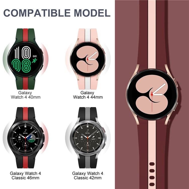 KALEBOL For Samsung Galaxy Watch FE 40mm / Watch6 / Watch6 Classic / Watch 5 / Watch 5 Pro Watch Strap Dual Color Silicone Band - Wine Red+Pink