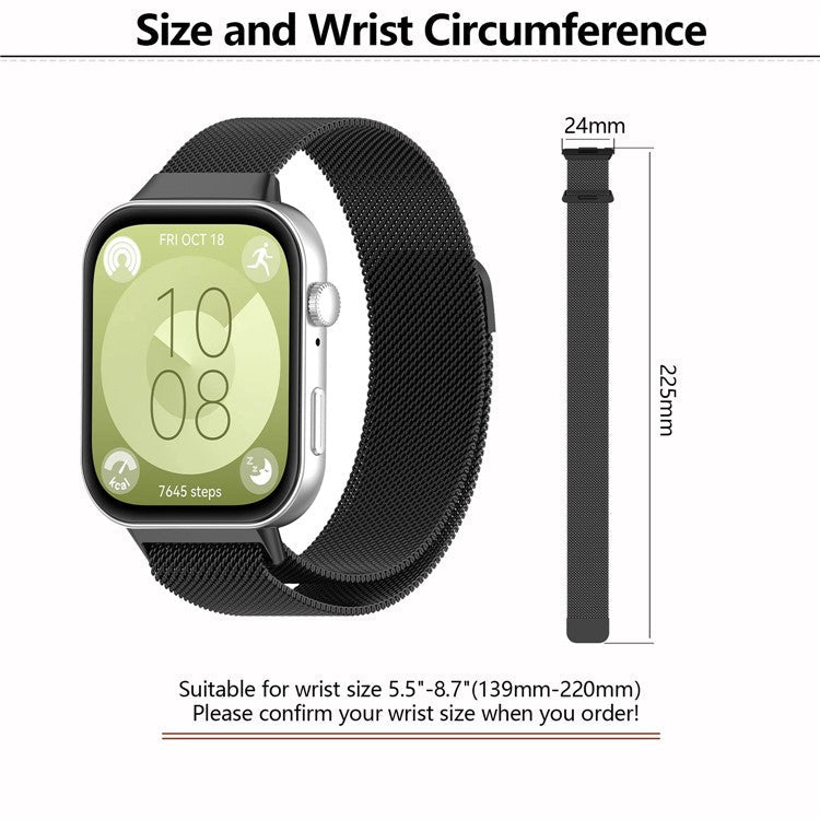 KALEBOL For Huawei Watch Fit 3 Milanese Stainless Steel Watch Band Magnetic Wrist Strap - Gold