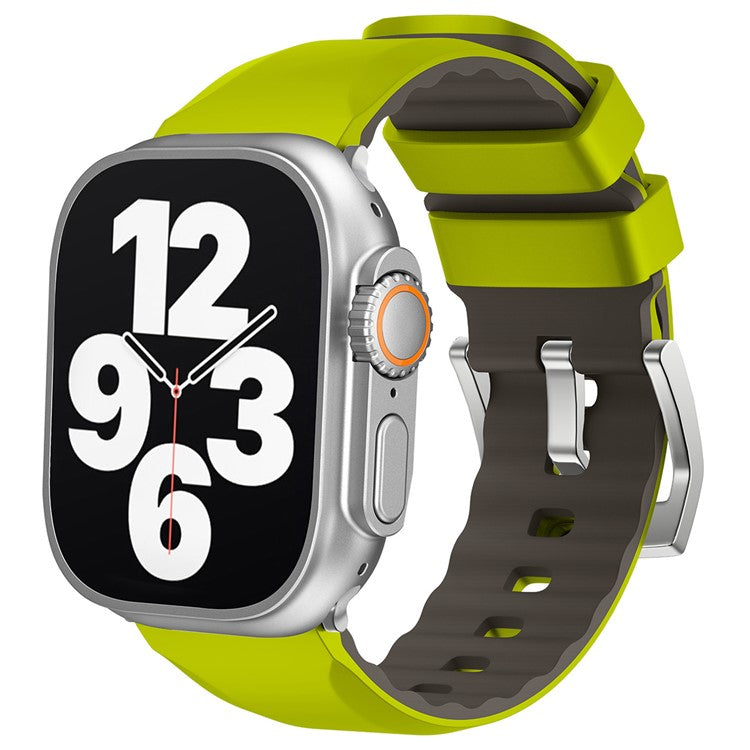KALEBOL For Apple Watch Series 10 42mm / 9 8 7 41mm / SE (2023) SE (2022) SE 6 5 4 40mm / 3 2 1 38mm Watch Band Dual Color Silicone Strap - Fluorescent Green