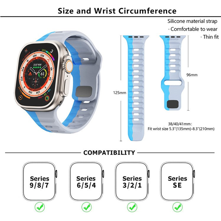 KALEBOL For Apple Watch Series 10 42mm / 9 8 7 41mm / SE (2023) SE (2022) SE 6 5 4 40mm / 3 2 1 38mm Silicone Watch Band Dual Color - Orange+Black