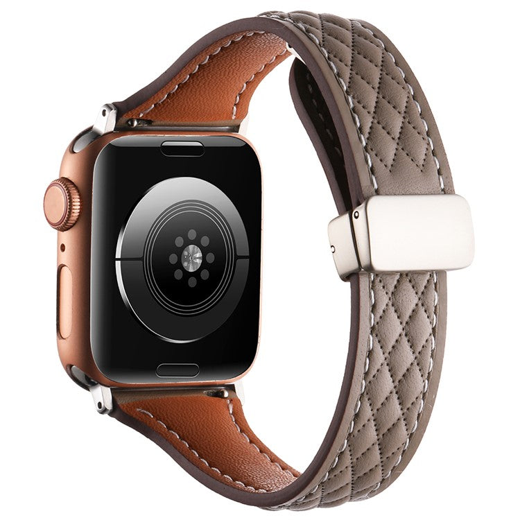 KALEBOL For Apple Watch Series 10 42mm / 9 8 7 41mm / SE (2023) SE (2022) SE 6 5 4 40mm / 3 2 1 38mm Genuine Leather Watch Strap - Grey Brown