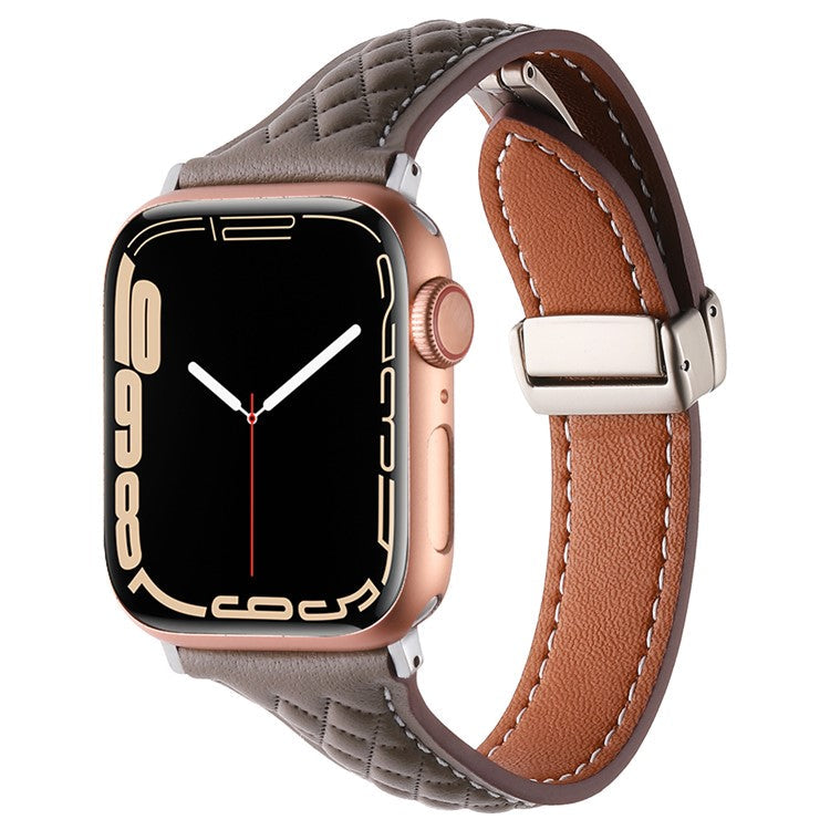 KALEBOL For Apple Watch Series 10 42mm / 9 8 7 41mm / SE (2023) SE (2022) SE 6 5 4 40mm / 3 2 1 38mm Genuine Leather Watch Strap - Grey Brown