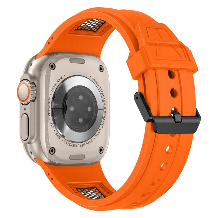 KALEBOL For Apple Watch 10 46mm / Ultra 2 / Ultra 49mm / 9 8 7 45mm / SE (2023) SE (2022) SE 6 5 4 44mm / 3 2 1 42mm Honeycomb Watch Band - Orange+Black