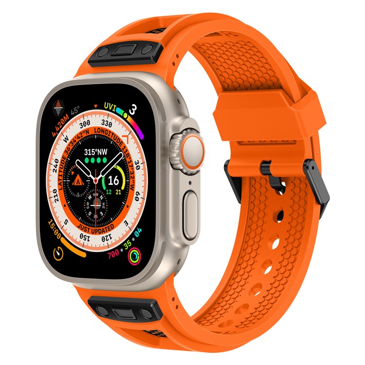 KALEBOL For Apple Watch 10 46mm / Ultra 2 / Ultra 49mm / 9 8 7 45mm / SE (2023) SE (2022) SE 6 5 4 44mm / 3 2 1 42mm Honeycomb Watch Band - Orange+Black