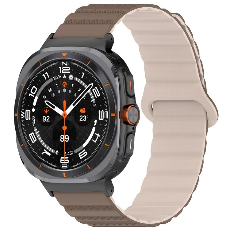 For Samsung Galaxy Watch Ultra 47mm Magnetic Silicone Watch Band Replacement Strap - Brown+Apricot