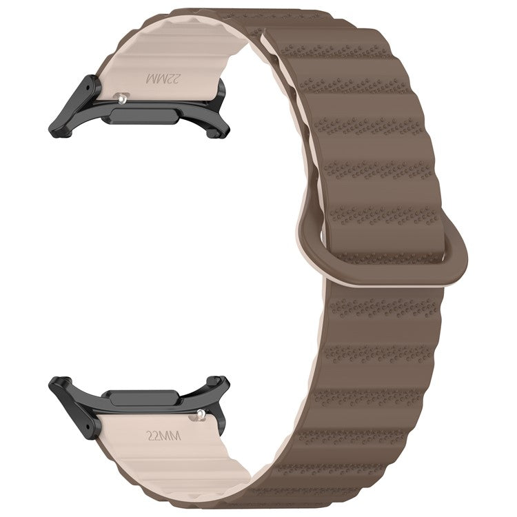 For Samsung Galaxy Watch Ultra 47mm Magnetic Silicone Watch Band Replacement Strap - Brown+Apricot
