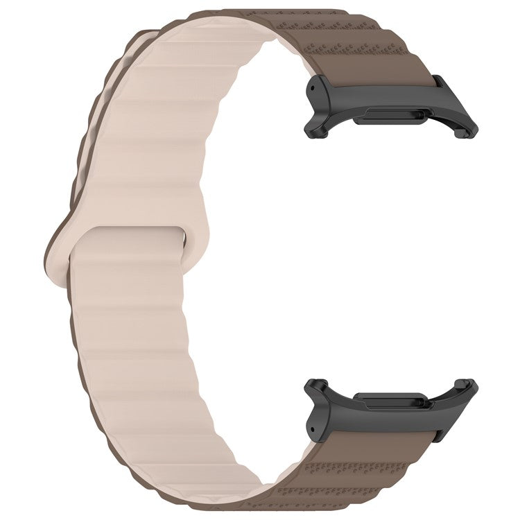 For Samsung Galaxy Watch Ultra 47mm Magnetic Silicone Watch Band Replacement Strap - Brown+Apricot