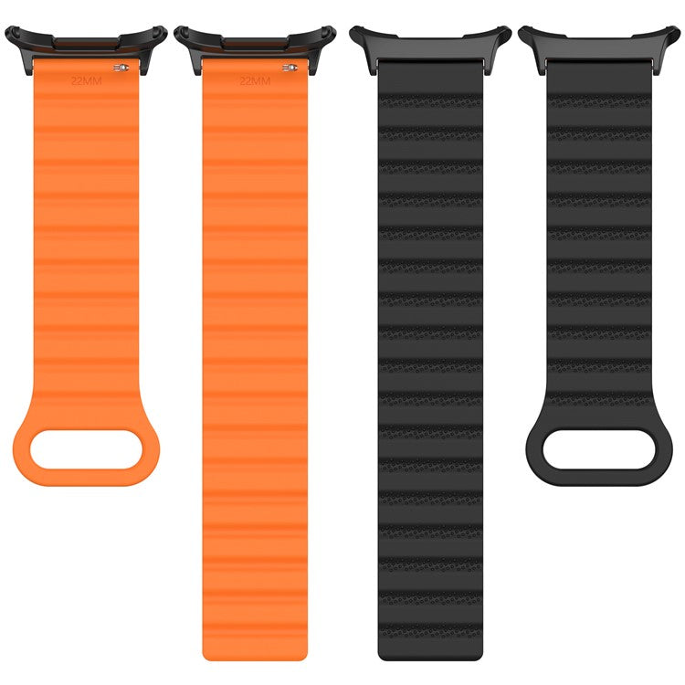 For Samsung Galaxy Watch Ultra 47mm Magnetic Silicone Watch Band Replacement Strap - Brown+Apricot