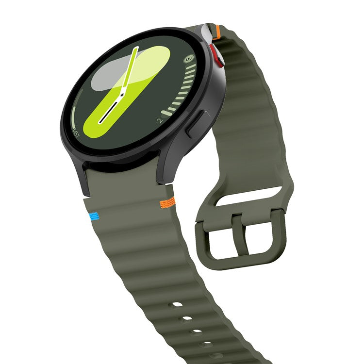 For Samsung Galaxy Watch FE / 7 / 6 / 5 / 4 Wave Design Watch Band Stitching Line Decor Silicone Strap - Army Green