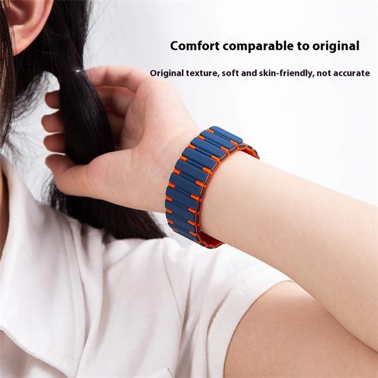For Apple Watch Series 10 42mm / 9 8 7 41mm / SE (2023) SE (2022) SE 6 5 4 40mm / 3 2 1 38mm Dual Color Magnetic Silicone Watch Strap - Midnight Blue+Orange