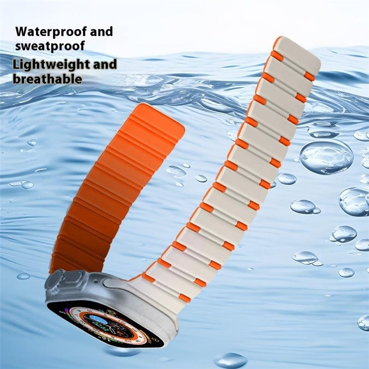 For Apple Watch Series 10 42mm / 9 8 7 41mm / SE (2023) SE (2022) SE 6 5 4 40mm / 3 2 1 38mm Dual Color Magnetic Silicone Watch Strap - Midnight Blue+Orange