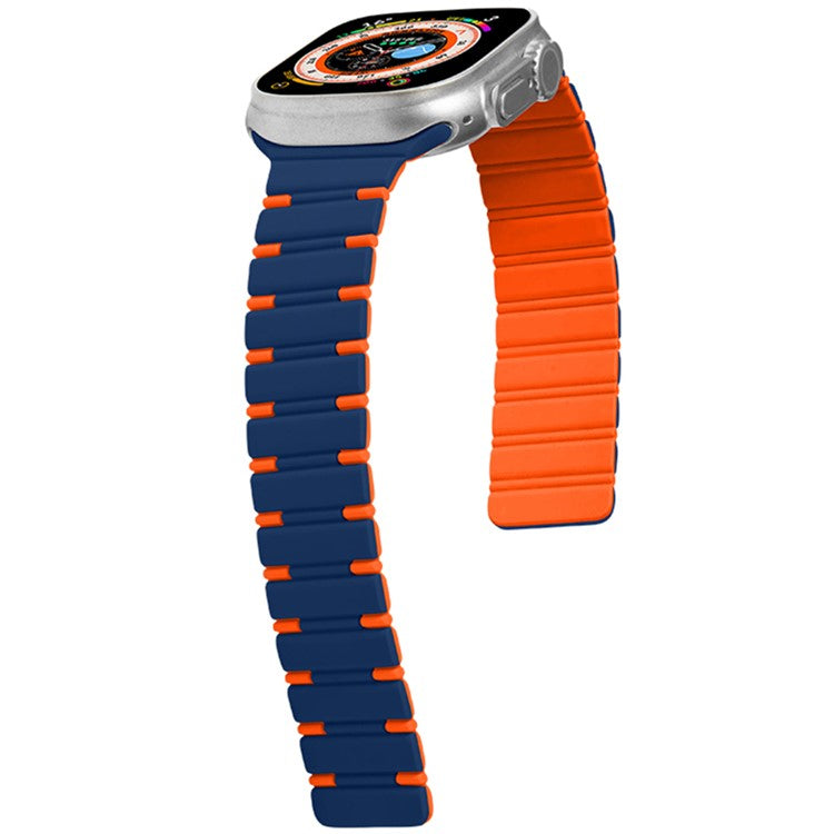 For Apple Watch 10 46mm / Ultra 2 / Ultra 49mm / 9 8 7 45mm / SE (2023) SE (2022) SE 6 5 4 44mm / 3 2 1 42mm Magnetic Smartwatch Band - Midnight Blue+Orange