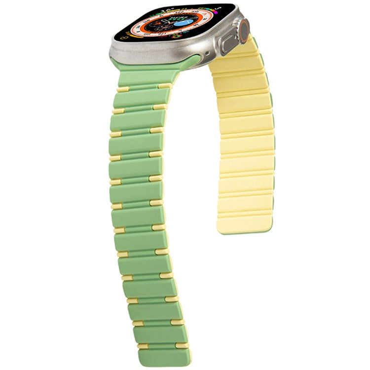 For Apple Watch 10 46mm / Ultra 2 / Ultra 49mm / 9 8 7 45mm / SE (2023) SE (2022) SE 6 5 4 44mm / 3 2 1 42mm Magnetic Smartwatch Band - Mint Green+Light Yellow