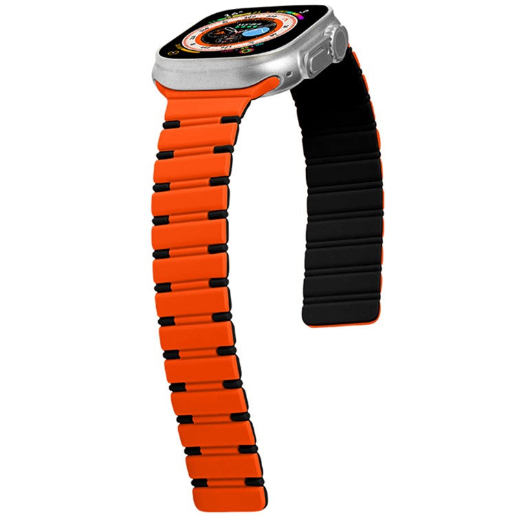 For Apple Watch 10 46mm / Ultra 2 / Ultra 49mm / 9 8 7 45mm / SE (2023) SE (2022) SE 6 5 4 44mm / 3 2 1 42mm Magnetic Smartwatch Band - Orange+Black