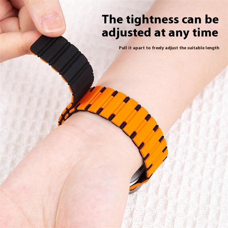 For Apple Watch 10 46mm / Ultra 2 / Ultra 49mm / 9 8 7 45mm / SE (2023) SE (2022) SE 6 5 4 44mm / 3 2 1 42mm Magnetic Smartwatch Band - Orange+Black