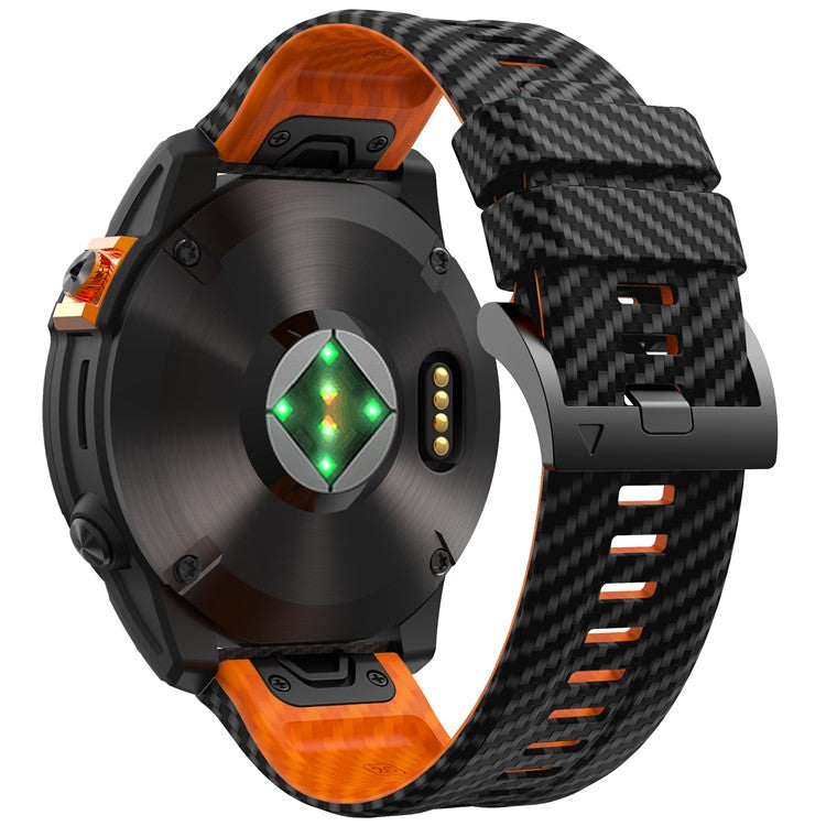 For Garmin Fenix 7 Quickfit 22mm Replacement Watch Strap Carbon Fiber Texture Silicone Band - Black+Orange