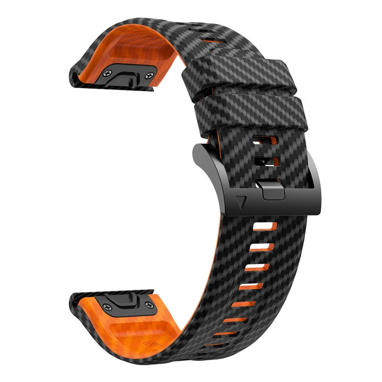For Garmin Fenix 7 Quickfit 22mm Replacement Watch Strap Carbon Fiber Texture Silicone Band - Black+Orange