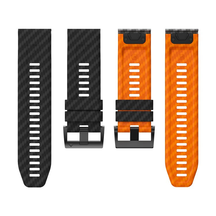 For Garmin Fenix 7 Quickfit 22mm Replacement Watch Strap Carbon Fiber Texture Silicone Band - Black+Orange