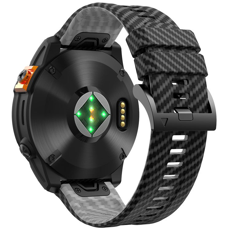 For Garmin Fenix 7 Quickfit 22mm Replacement Watch Strap Carbon Fiber Texture Silicone Band - Black+Grey